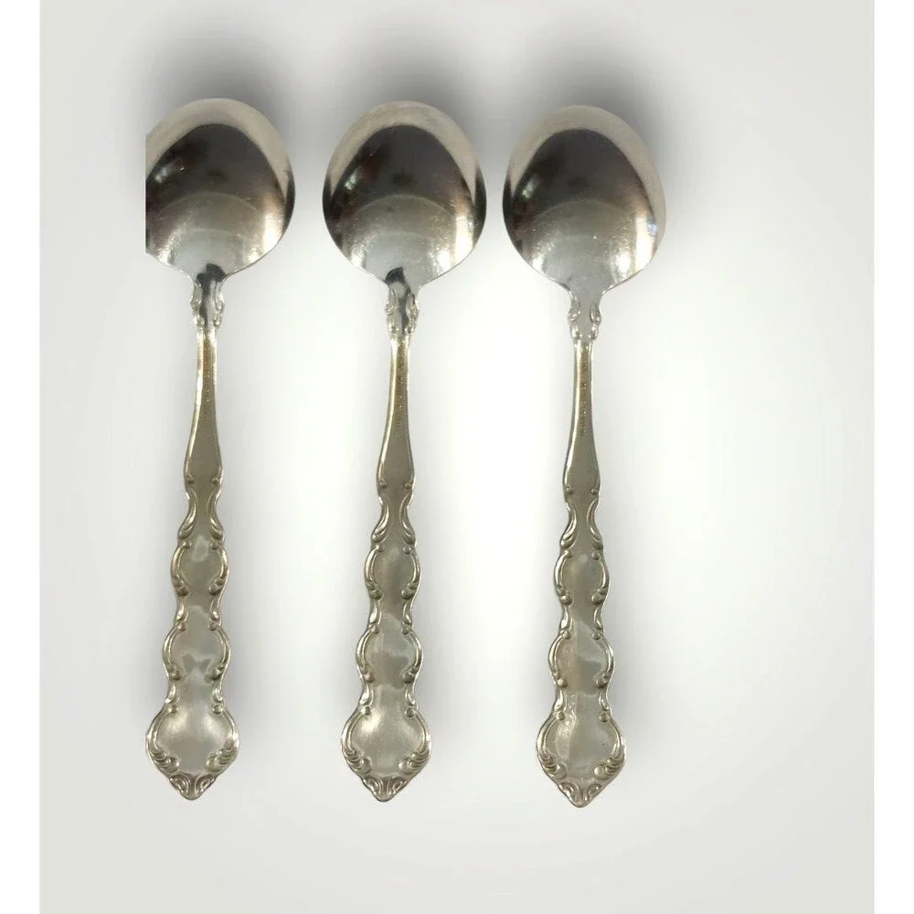 Set of 3 Oneida MOZART Oval Soup Spoons Deluxe‎ Stainless Flatware